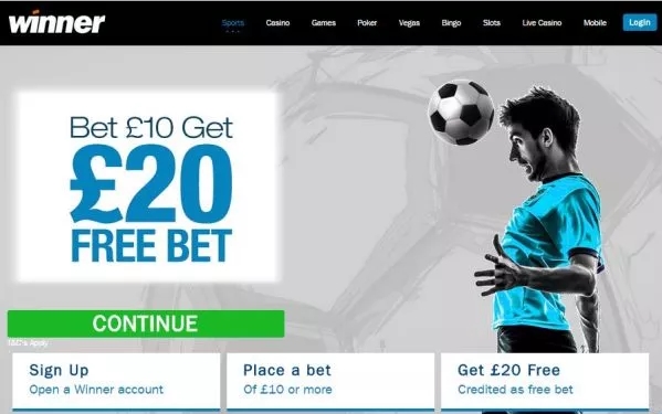 Winner.com £20 Free Bet offer
