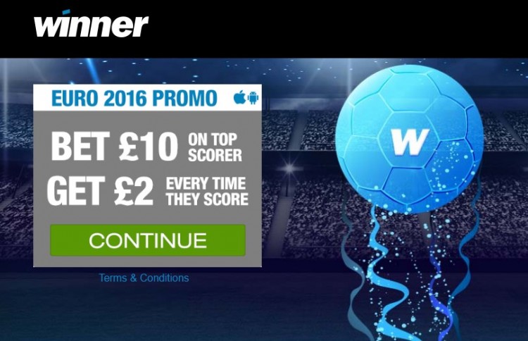 Winner offers Euro 2016 top goalscorer betting promotion - £2 Free Bet