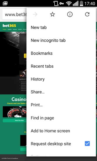 bet365 desktop site on Android